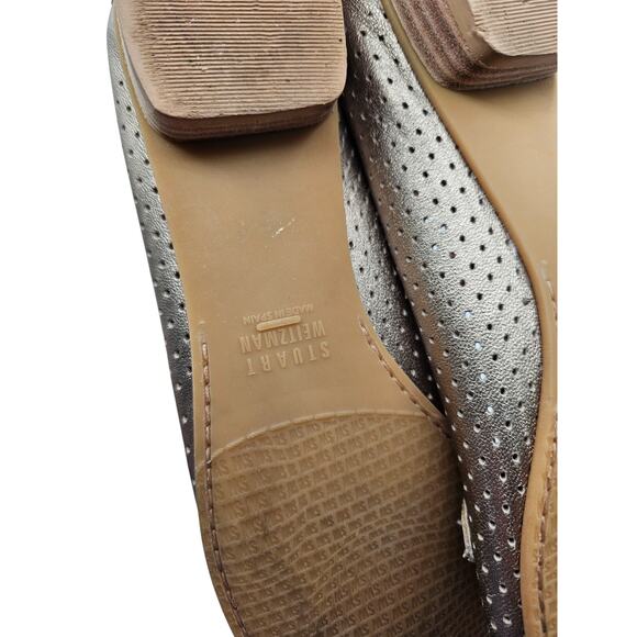 Stuart Weitzman Womens Sz 10 Gold Loafers Leather w/ Gold Toine Chain Flats - Picture 7 of 9